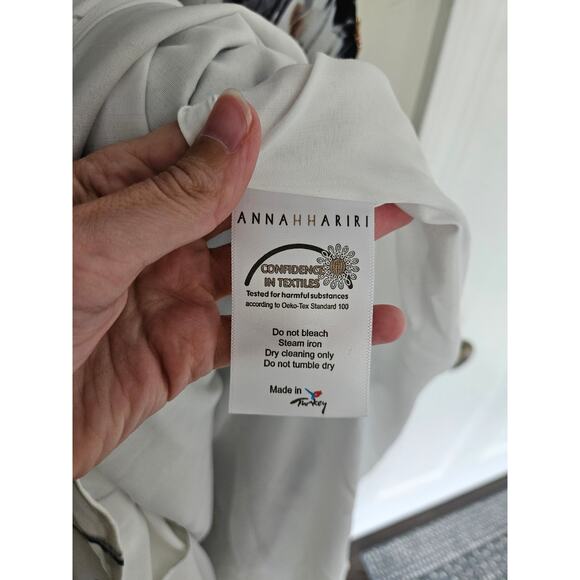 Annah Hariri White Navy Embellished Mango Modest Dress Formal Dress NWT Size 10 - Picture 10 of 12